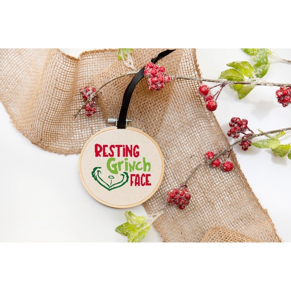 The Grinch Resting Grinch Face Counted Cross Stitch Pattern Chart - Picture 2 of 6